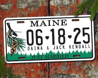 Personalized Maine License Plate, Just Married, Mr Mrs, Bride, Groom, Personalized Gifts, Wedding Gift, Shower Gift, Couples Shower, Car Tag