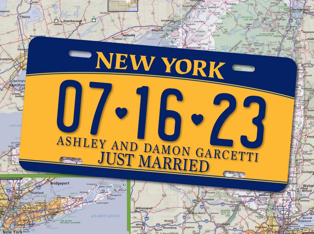 New York Personalized License Plate Just Married Mr Mrs Etsy