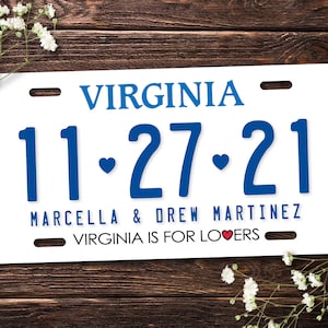 Personalized Virginia License Plate, Just Married, Mr Mrs, Bride, Groom, Personalized Gifts, Wedding Gift, Shower Gift, Couples Shower, Tin