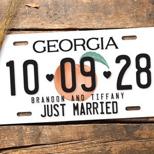 Personalized Georgia License Plate, Just Married, Mr Mrs, Bride, Groom, Personalized Gifts, Wedding Gift, Shower Gift, Couples Shower, Tin