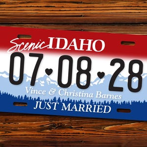 Personalized Idaho License Plate, Just Married, Mr Mrs, Bride, Groom, Personalized Gifts, Wedding Gift, Shower Gift, Couples Shower, Car Tag
