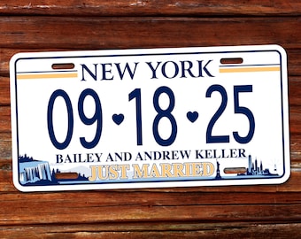 Personalized New York License Plate, Just Married, Mr Mrs, Bride, Groom, Personalized Gifts, Wedding Gift, Shower Gift, Couples Shower, Tin