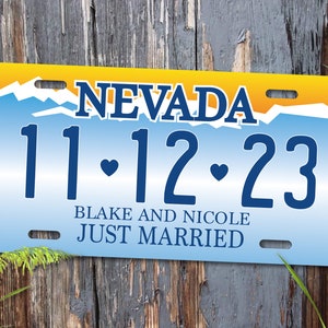 Personalized Nevada License Plate, Just Married, Mr Mrs, Bride, Groom, Personalized Gifts, Wedding Gift, Shower Gift, Couples Shower, Tin