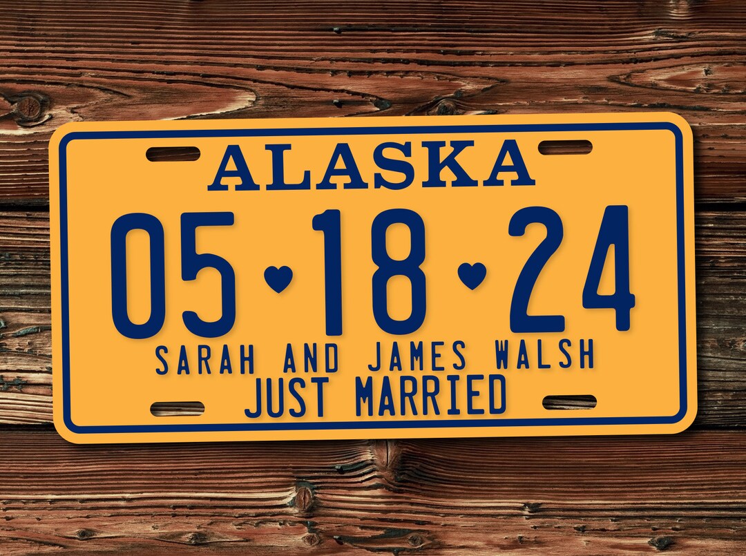 Personalized Alaska License Plate, Just Married, Mr Mrs, Bride, Groom, Personalized Gifts