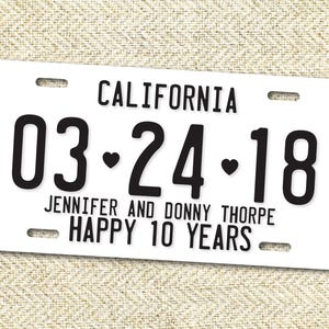 10 Year Anniversary | Tenth 10th Wedding Anniversary | Aluminum Anniversary | Tin Anniversary | Personalized Gift | Custom | License Plate