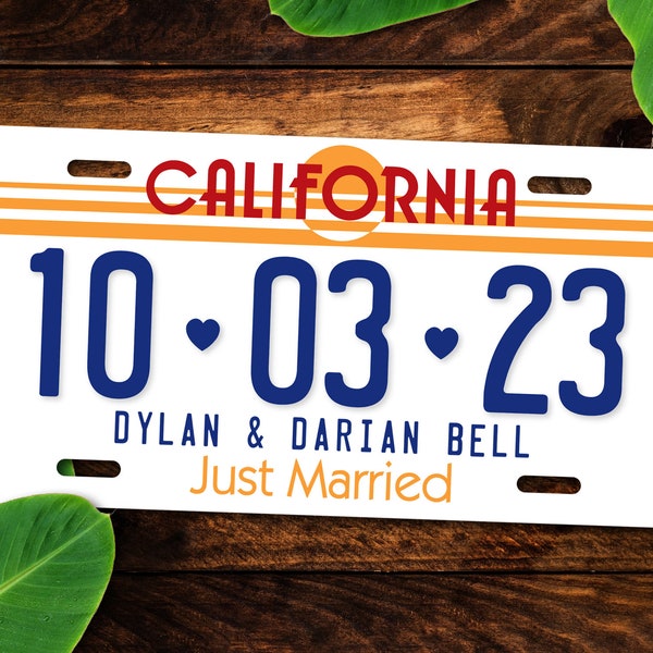 Personalized California Sunset License Plate, Just Married, Mr Mrs, Bride, Groom, Personalized Gifts, Shower Gift, Couples Shower, Car Tag