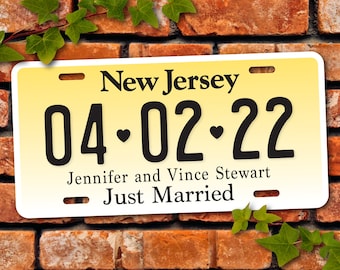 Personalized New Jersey License Plate, Just Married, Mr Mrs, Bride, Groom, Personalized Gifts, Wedding Gift, Shower Gift, Car Tag, Tin