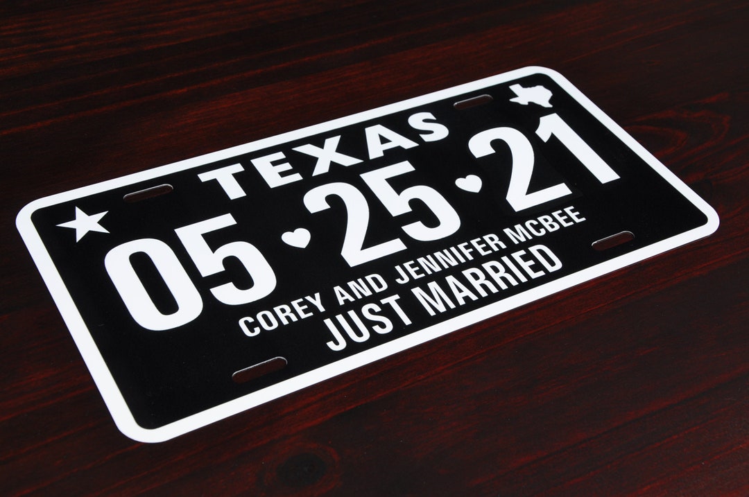 Texas Personalized License Plate, Just Married, Mr Mrs, Bride, Groom, Personalized Gifts