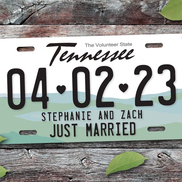 Personalized Tennessee License Plate, Just Married, Mr Mrs, Bride, Groom, Personalized Gifts, Wedding Gift, Shower Gift, Couples Shower, Tin