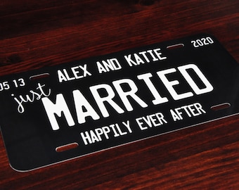 Just Married License Plate, Just Married, Mr Mrs, Bride, Groom, Personalized Gifts, Wedding Gift, Shower Gift, Couples Shower, Car Tag