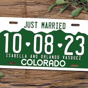 Colorado License Plate | Wedding Car | Just Married | Wedding Date Sign | Personalized License | 10 Year Anniversary | Tin | Aluminum