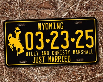 Personalized Wyoming License Plate, Just Married, Mr Mrs, Bride, Groom, Personalized Gifts, Wedding Gift, Shower Gift, Couples Shower