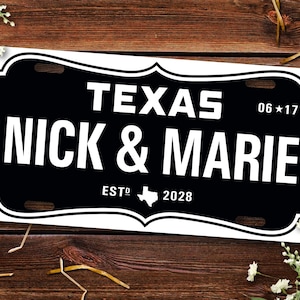 Texas Vintage Established Date License Plate, Just Married, Mr Mrs, Bride, Groom, Personalized Gifts, Wedding Gift, Couples Shower, Car Tag