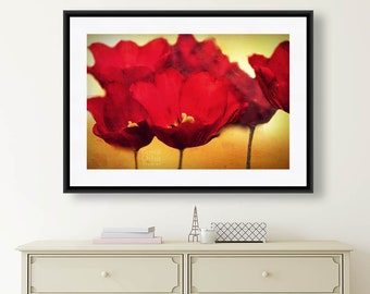 Flower Wall Art, Red Flower Photography, Botanical Print, Flower Art Print, Red and Gold Wall Art