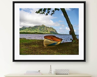 Beach Decor, Hawaii Print, Boat Photography, Beach Wall Art, Landscape Photography