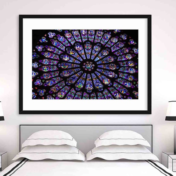 Notre Dame Paris Print, Gothic Rose Window, Stained Glass Print, Paris Photography, Purple Wall Art