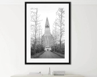 Iceland Print, Iceland Photography, Black and White Architecture Print, Iceland Art, Hallgrimskirkja Church