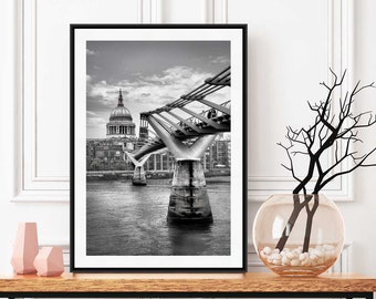 London Print, Millennium Bridge, London Photography, St Paul's, Black and White, Travel Photography, Fine Art Photography