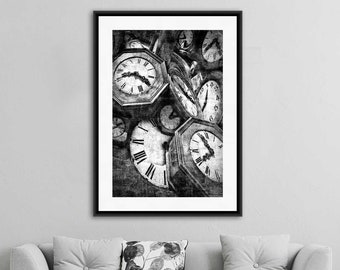 Paris Photography, Large Wall Art, Modern Art Print, Clock Print, Black and White Photography, Living Room Wall Art