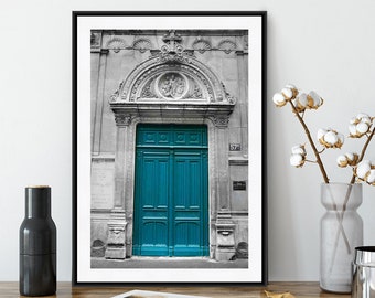 Blue Door Photography, Teal Wall Art, Paris Photography, Blue, Gray, Door Photography, Paris Print