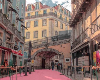Lisbon Print, Portugal Photography, Colorful Wall Art, The Pink Street, Travel Photography