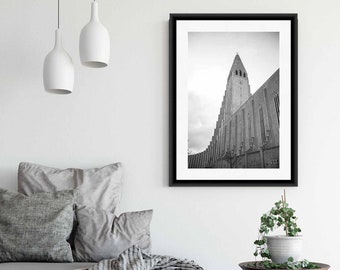 Iceland Print, Black and White Architecture Print, Iceland Photography, Hallgrimskirkja, Iceland Art, Iceland Church