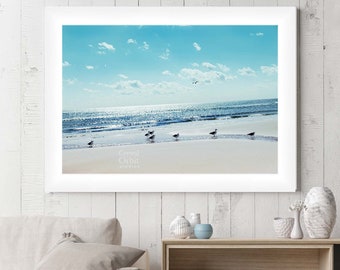 Beach Decor, Ocean Photography, Beach Art, Shore Print, Teal, Cottage Chic Wall Art, Sea Gulls