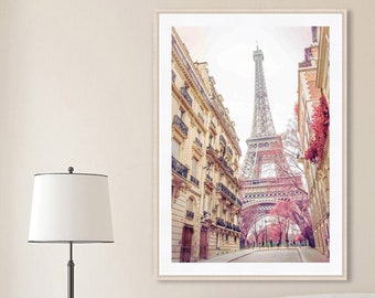 Paris Print, "Springtime in Paris", Eiffelturm Druck, Paris Fotografie, Eiffelturm Wandkunst, Rosa, Beige