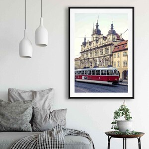 Prague Print, Prague Art, Cable Car, Trolley Car, Prague Photography, Red, Beige, Travel Print