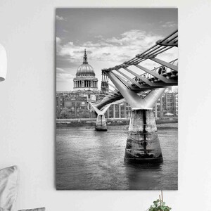 London Canvas Print, Millennium Bridge Print, Black and White London Photography, Large Wall Art