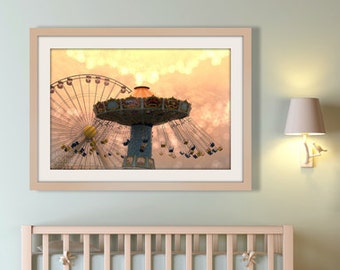 Nursery Wall Art, Carnival Photography, Ferris Wheel, Nursery Decor, Children's Wall Art, Beige, Peach