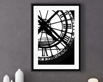 BW Paris Print, Orsay Museum Clock, Parijs Fotografie, Moderne Kunst, Grote Muurkunst, Beeldende Kunstfotografie