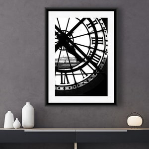 BW Paris Print, Orsay Museum Clock, Paris Photography, Modern Art, Large Wall Art, Fine Art Photography