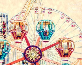 Nursery Print, Carnival Rides, Nursery Wall Art, Sale, Child's Room, Balloon Rides, Ferris Wheel, Teal, Orange, Gold, Red, Pink, Purple