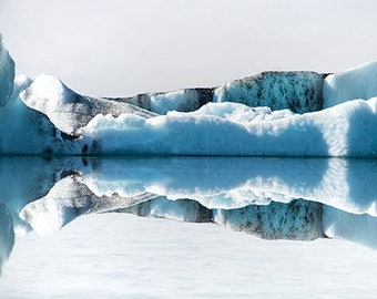 Iceland Photography, Icebergs, Minimalist, Iceland Art, Nature Photography, Blue, White, Glacier Lagoon, Reflections