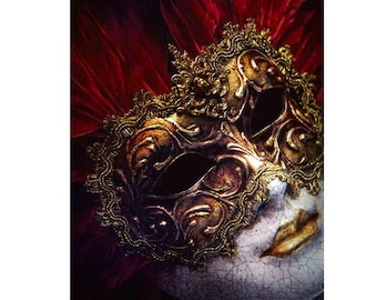 Venice Photography, Venetian Mask Art, Italian Wall Art Decor, Red and Gold Bedroom Wall Art