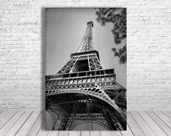 Paris Bedroom Decor, Paris Photography, Paris Canvas Art, Eiffel Tower Wall Art, Paris Print, Black and White Photography, Travel Photograph