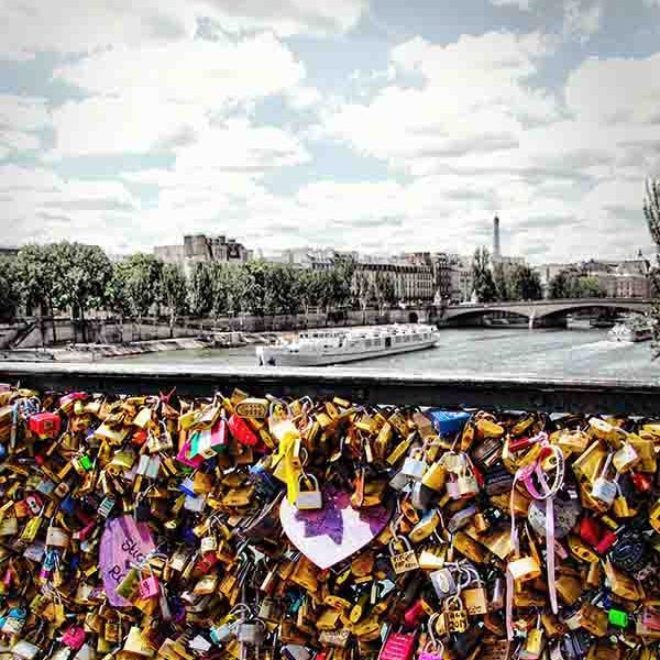 Paris Love Locks Bridge, Paris Photography, Paris Print, Pont des Arts, Colorful Wall Art