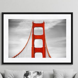 San Francisco Print, Black and White and Red Wall Art, San Francisco Art, Golden Gate Bridge Art