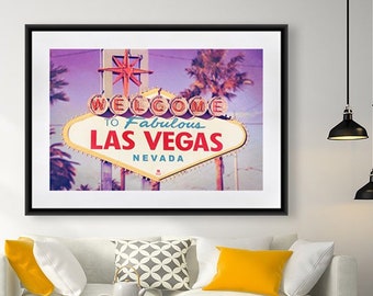 Las Vegas Print, Las Vegas Sign, Las Vegas Wall Art, Purple, Red, Beige, Vintage Wall Art