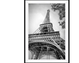 Eiffeltoren print, Parijs fotografie, zwart-wit kunstfotografie, kunst aan de muur Eiffeltoren