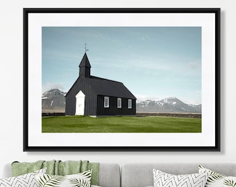 Iceland Print, Iceland Photography, Black Church Iceland, Travel Photography, Living Room Wall Art, Iceland Art