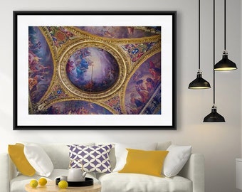 Paris Print, Chateau Versailles, Paris Photography, Versailles Ceiling, Large Purple, Gold, Blue Wall Art