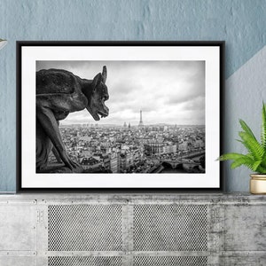 Paris Photography, Gargoyle Notre Dame, Paris Wall Art, Eiffel Tower, Black and White Photography, Travel Photography