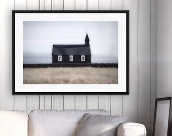 Landschaft Fotografie, Island Druck, Minimalistische Wandkunst, Island Fotografie, Reisefotografie, Schwarze Kirche, Fine Art Fotografie