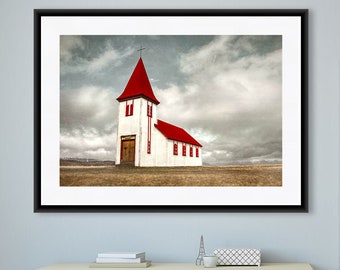 Iceland Print, Iceland Church, Rustic Wall Art, Landscape Photography, Iceland Photography, Iceland Art