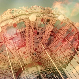Paris Photography, Gift for Her, Nursery Wall Art, Paris Carousel, Pastel Colors, Pink, Green. Yellow