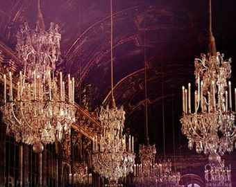 Chandelier Wall Art, Versailles Hall of Mirrors, Chandelier Print, Paris Photography, Purple, Bedroom Wall Art