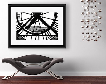 Black and White Paris Print, Orsay Museum Clock, Paris Photography, Modern Art, Large Wall Art, Fine Art Photography