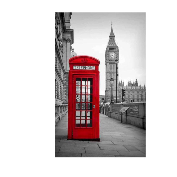 Red telephone booth flag Hole in wall sticker wall mural 29471212 Big Ben